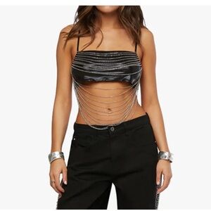 REVOLVE WEWOREWHAT Chain Bandana Top in Black Silver Size M NWT